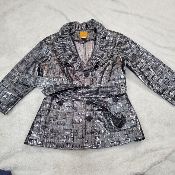 Ruby‎ Road Petite Silver Black Metallic Ruffle Collar Lightweight Jacket Women 4 - Picture 1 of 9